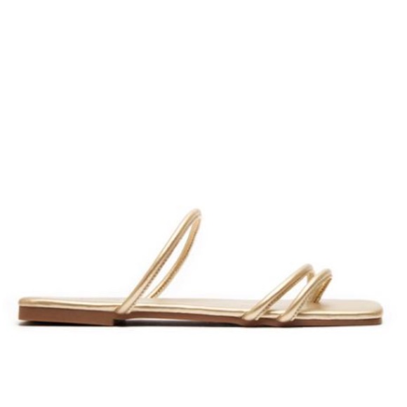 Square Toe Strappy Slide Sandals in Light Gold - Picture 7 of 7